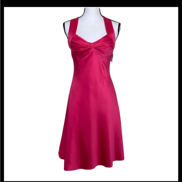 Calvin Klein Dresses & Skirts - Calvin Klein Hot Pink Satin halter cross back slip dress size 5/6 Empire Waist